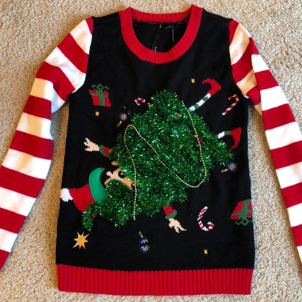 New! Christmas Elf Tree light bulb sweater -XS